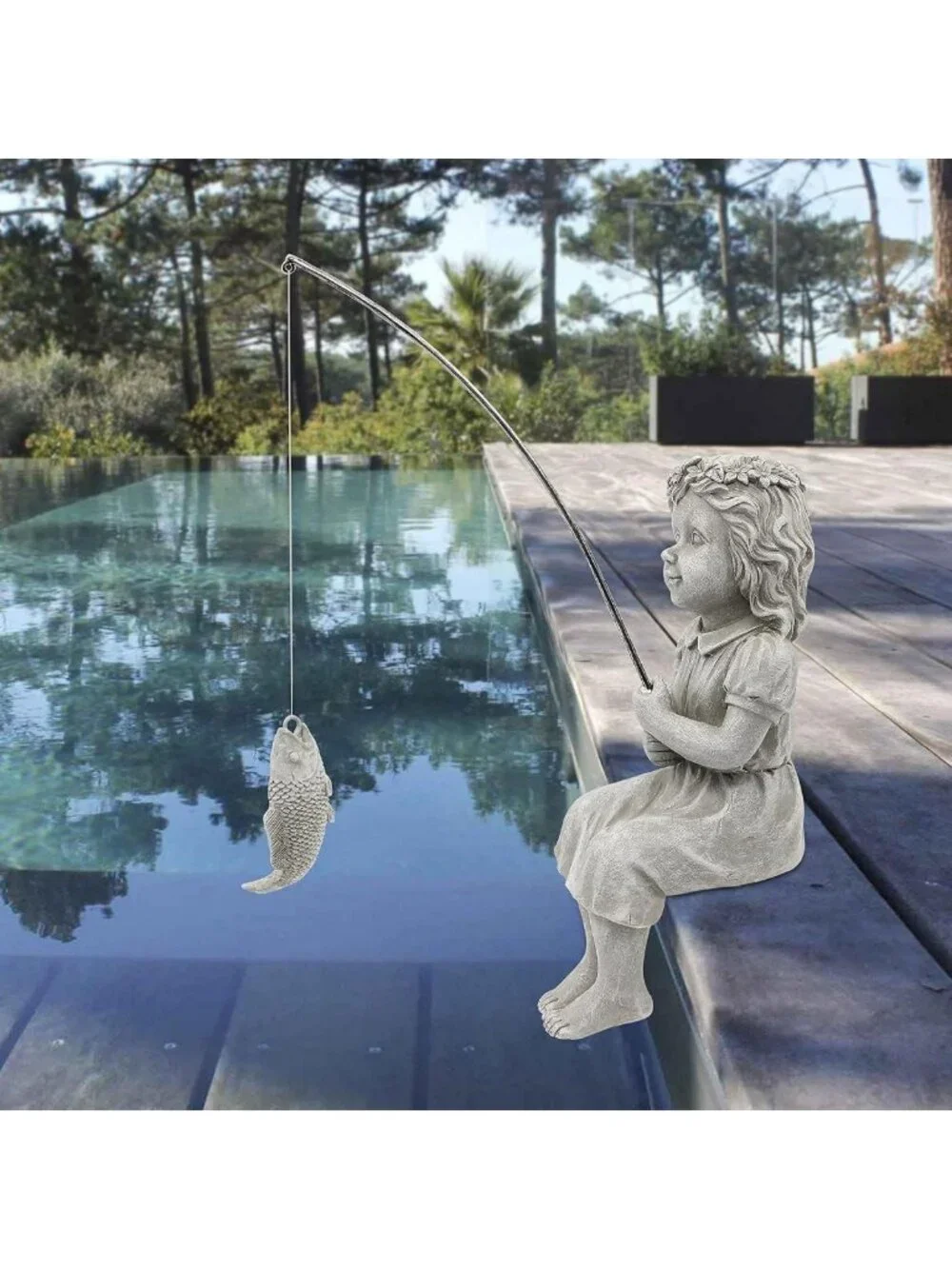 Charming Fishergirl Statue for Garden, Home & Pond Decor | Outdoor/Indoor